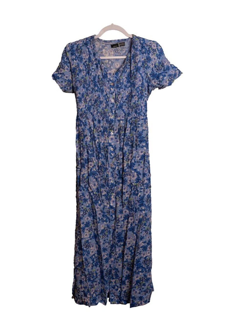Vintage 90s 00s ERIKA Blue Floral Daisy Button Up Long Dress - Large
